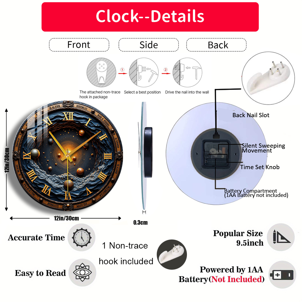 Tempered Glass Wall Clock Cosm - Solar System Orrery reseña y precio